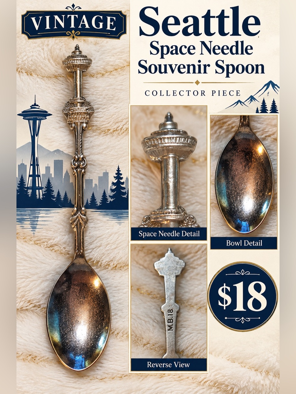 Seattle Space Needle Souvenir Spoon Silver & Brown